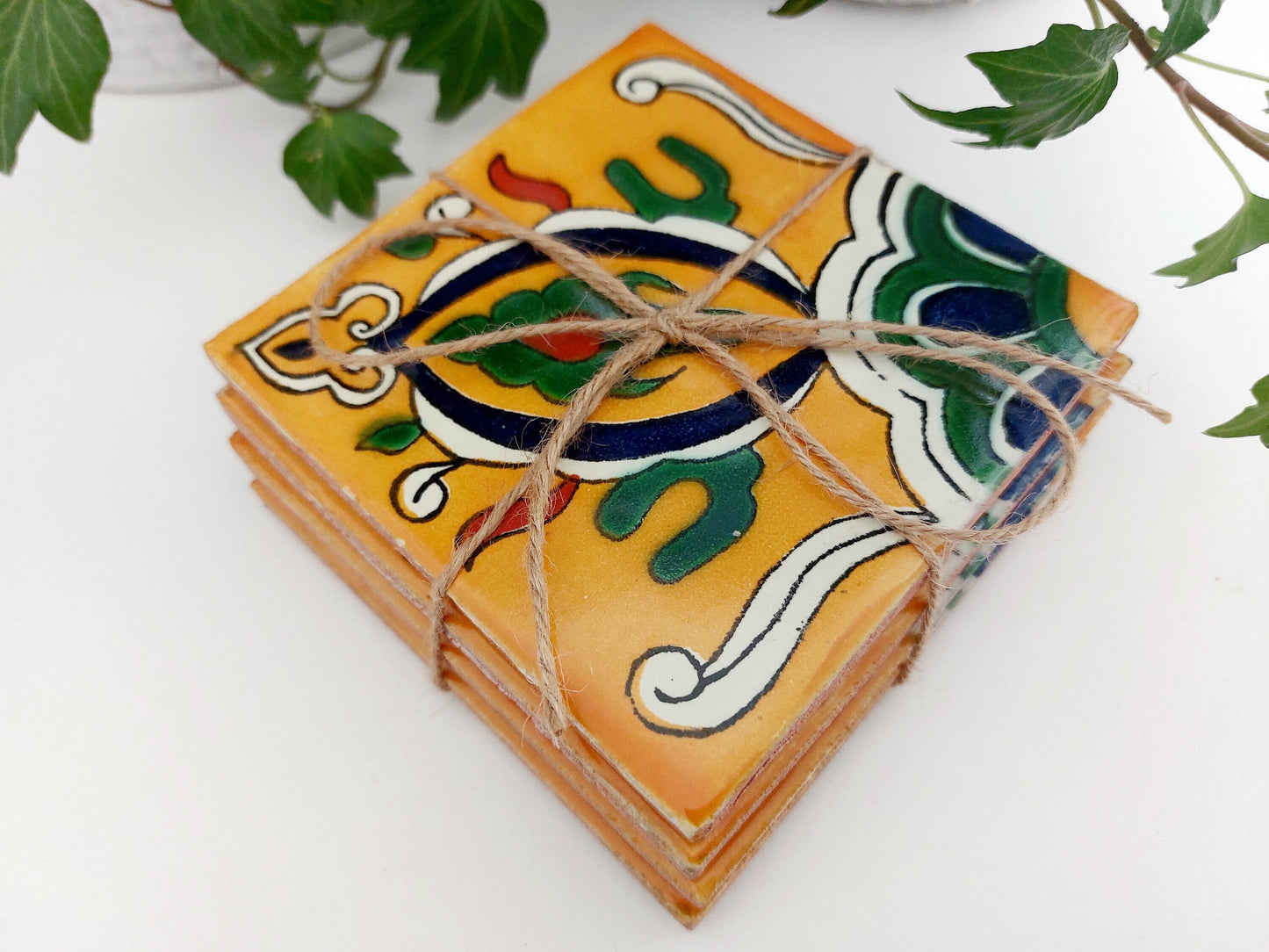 Ceramic Coasters Warm Mix Yellow and Blue pattern