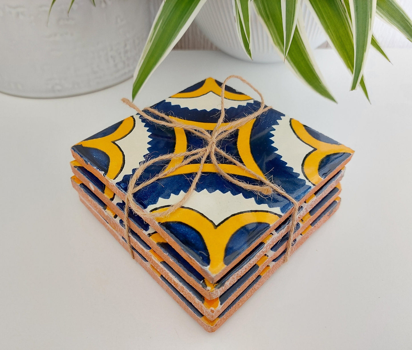 Ceramic Coasters Mix Yellow, Blue And White