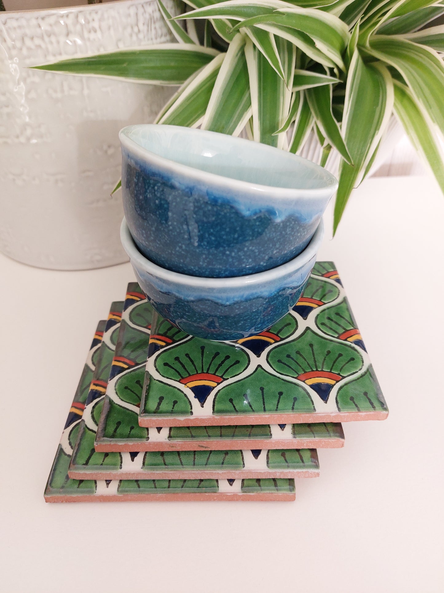 Ceramic Peacock Feather Coasters (set of 4)