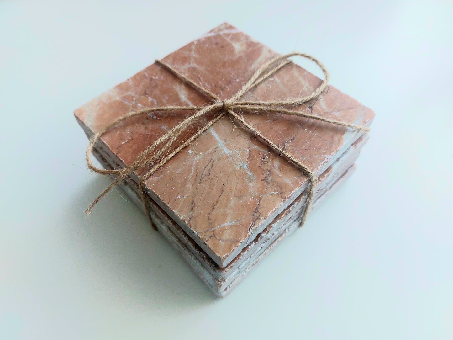 Rustic Tumbled Natural Rose Marble Coasters set