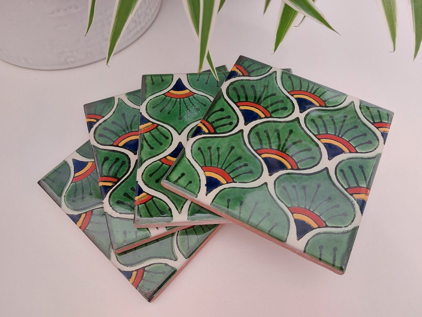 Ceramic Peacock Feather Coasters (set of 4)