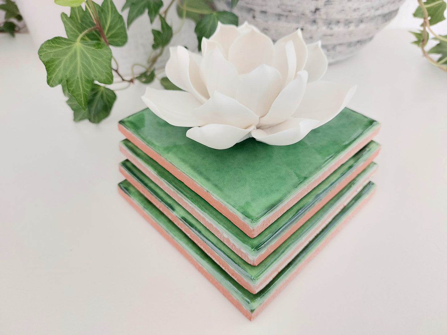 Ceramic Soft Green coasters ( set of 4 )