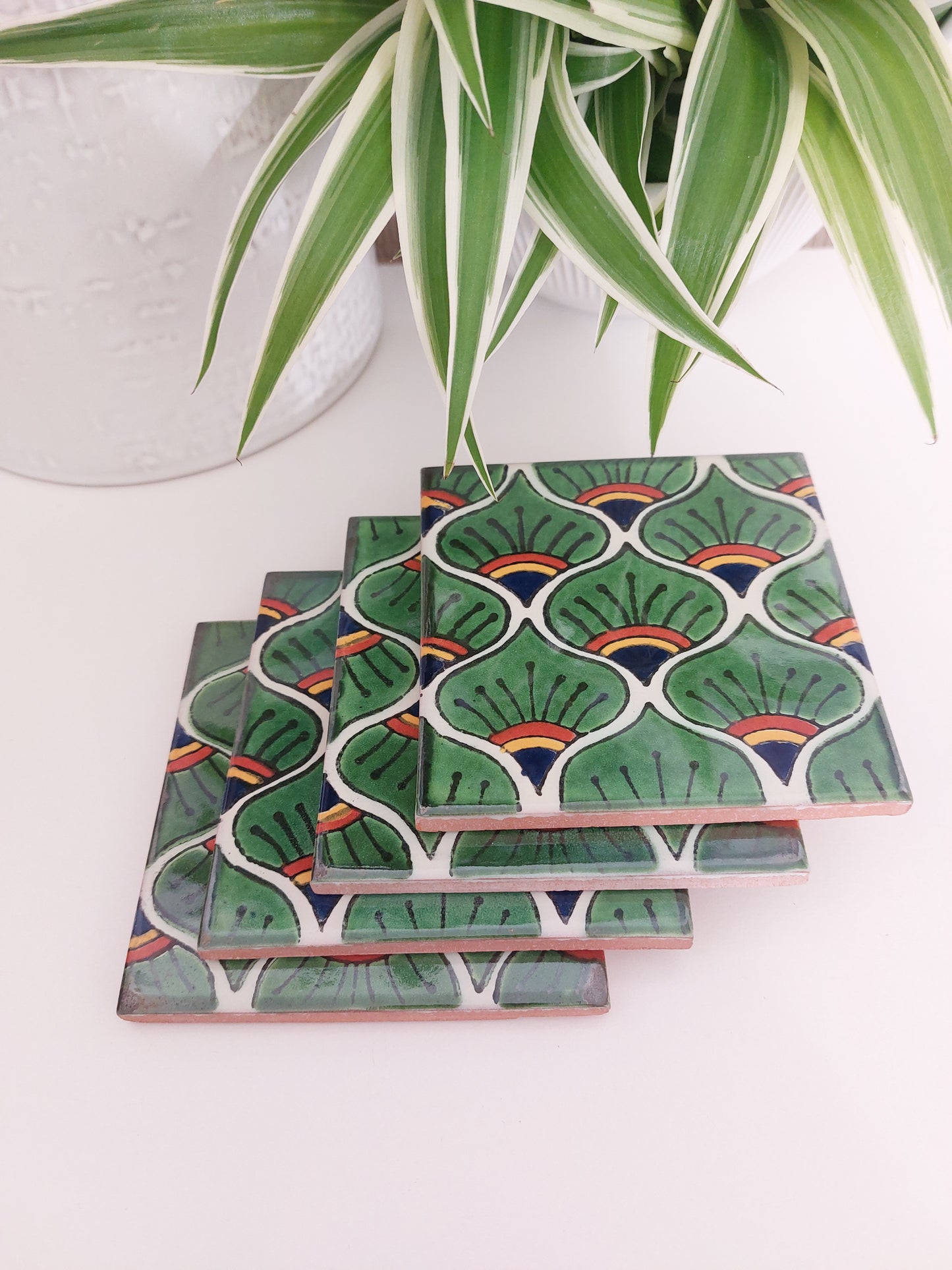 Ceramic Peacock Feather Coasters (set of 4)