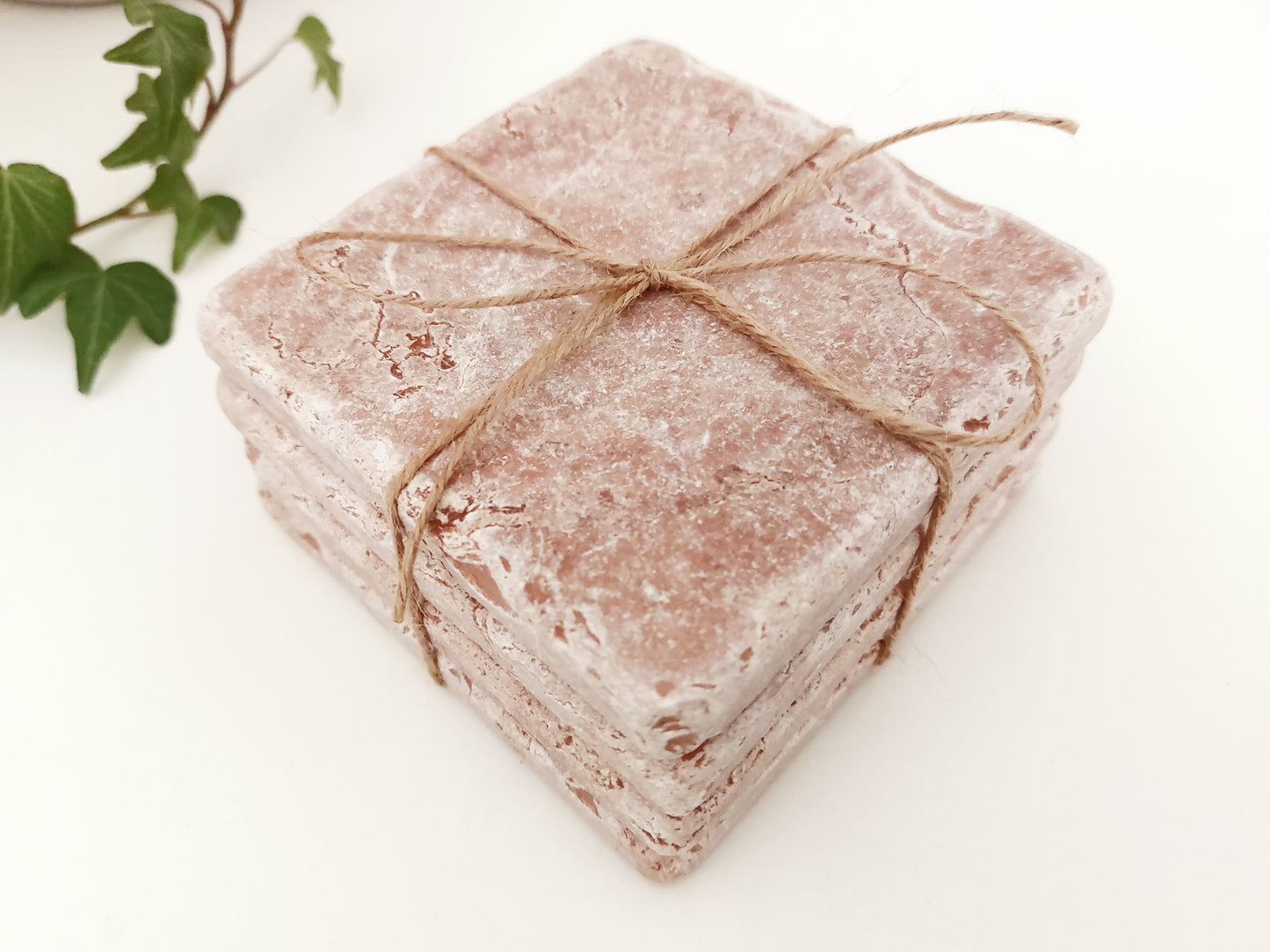 Rustic Tumbled Natural Rose Marble Coasters set