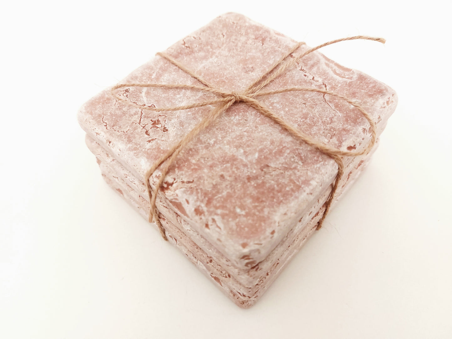 Rustic Tumbled Natural Rose Marble Coasters set