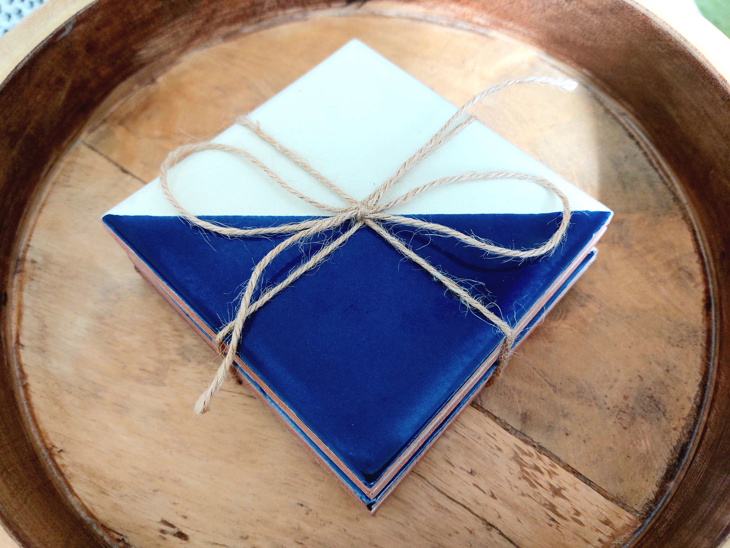 Ceramic Coasters Mix Blue and White Geometric Pattern