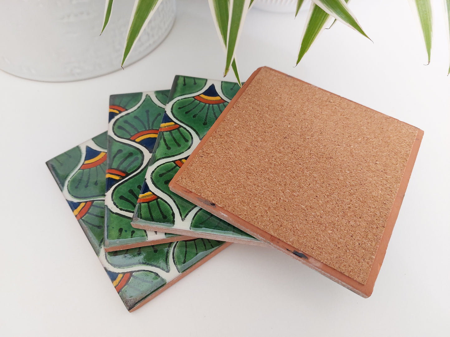 Ceramic Peacock Feather Coasters (set of 4)