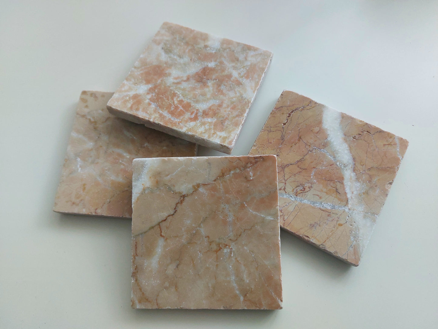Rustic Tumbled Natural Light Rose Marble Coasters set