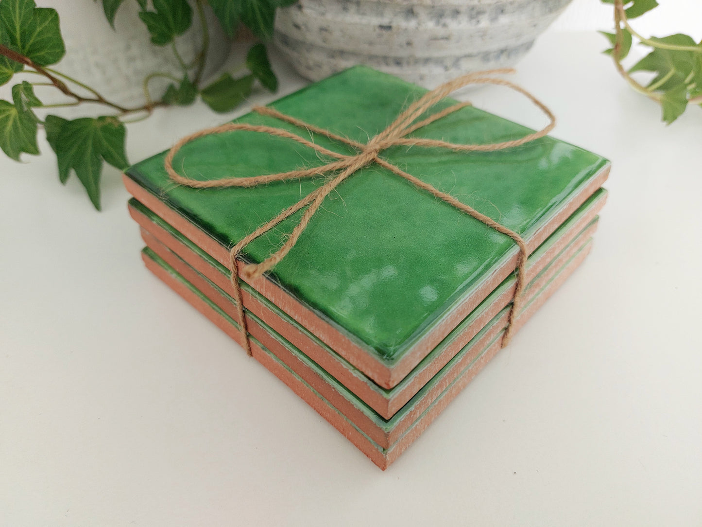 Ceramic Soft Green coasters ( set of 4 )