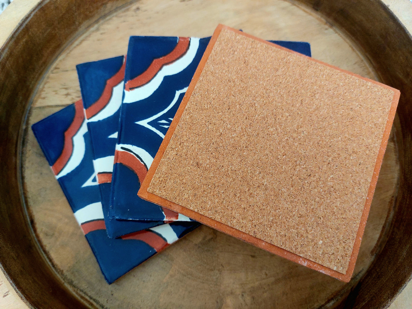 Ceramic Blue , Brown and White Coasters