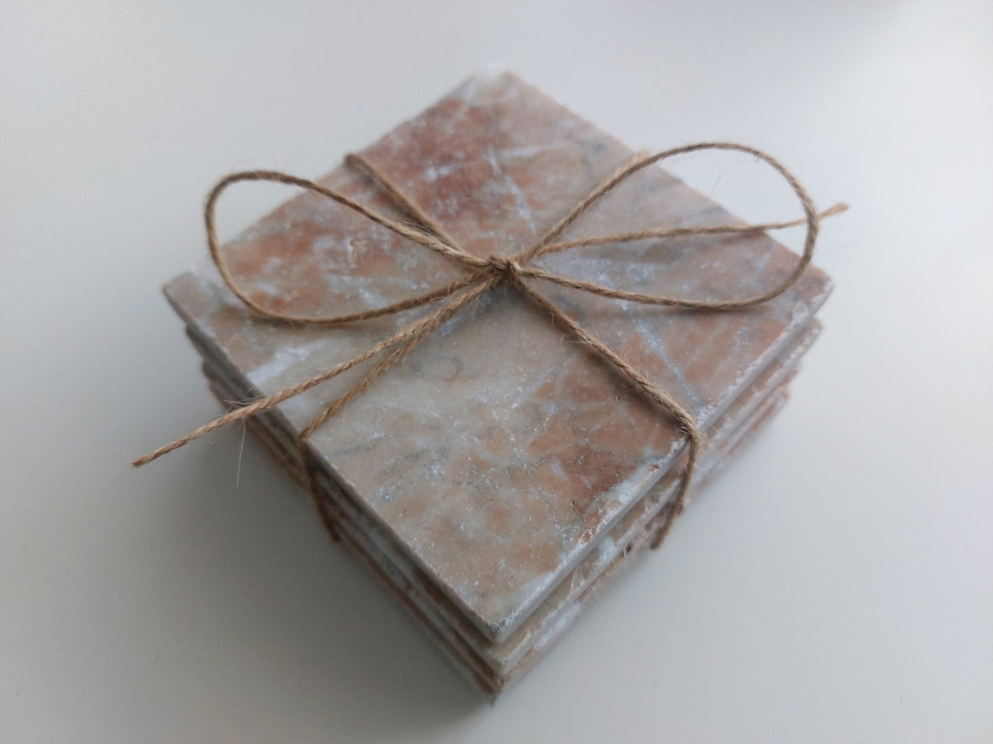 Rustic Tumbled Natural Light Rose Marble Coasters set