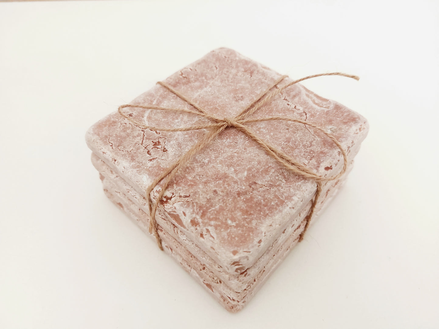 Rustic Tumbled Natural Rose Marble Coasters set