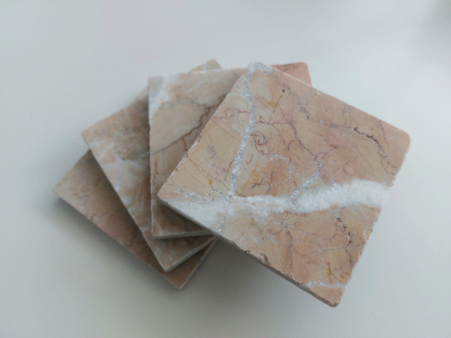 Rustic Tumbled Natural Light Rose Marble Coasters set
