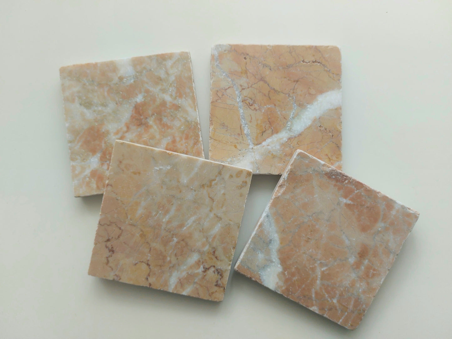 Rustic Tumbled Natural Light Rose Marble Coasters set