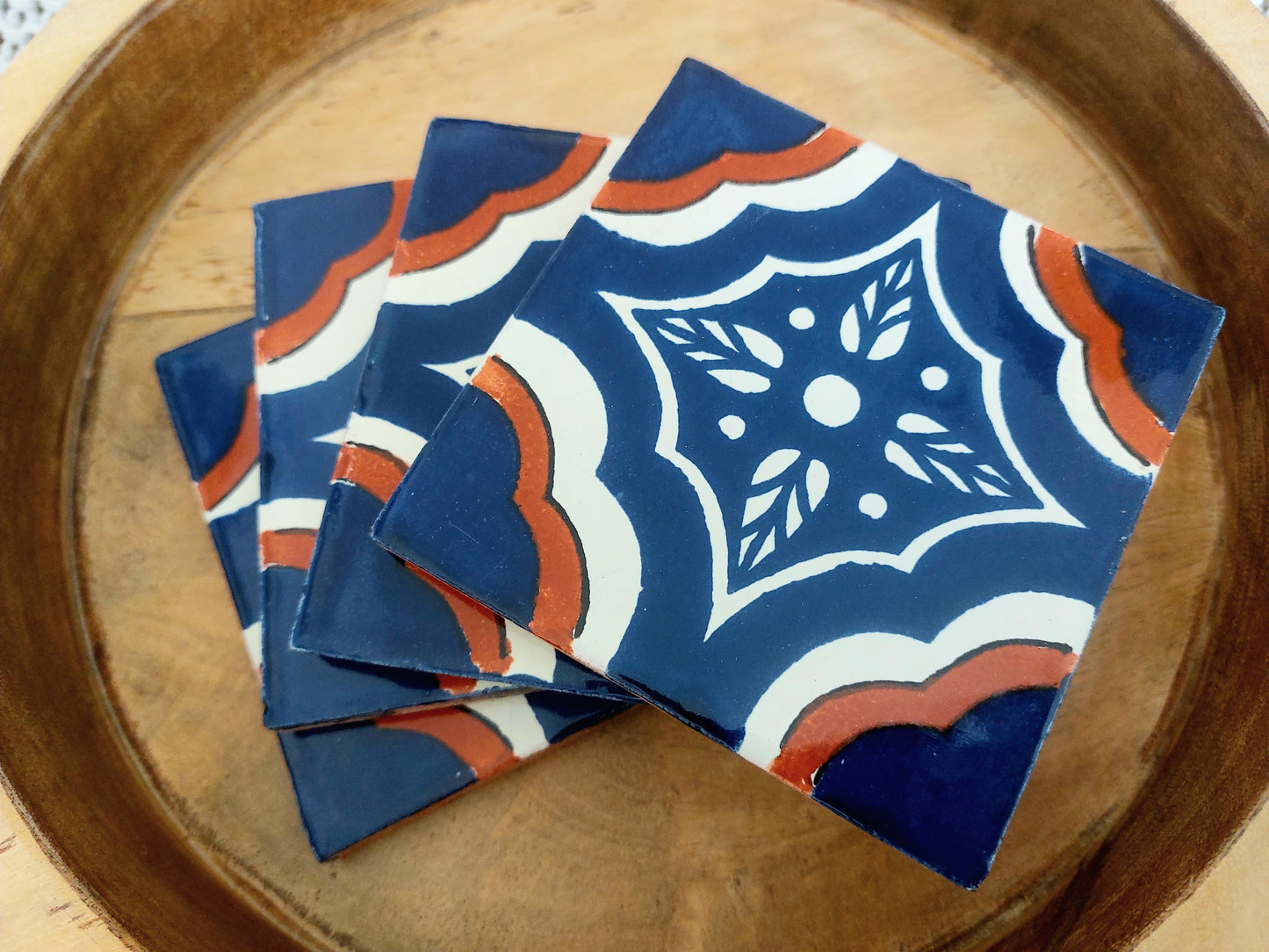 Ceramic Blue , Brown and White Coasters