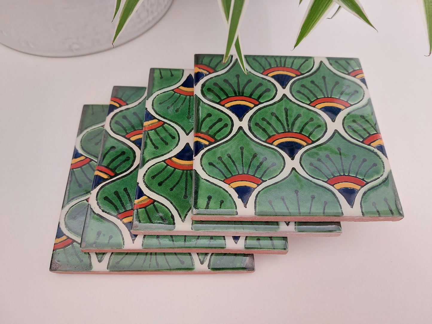 Ceramic Peacock Feather Coasters (set of 4)