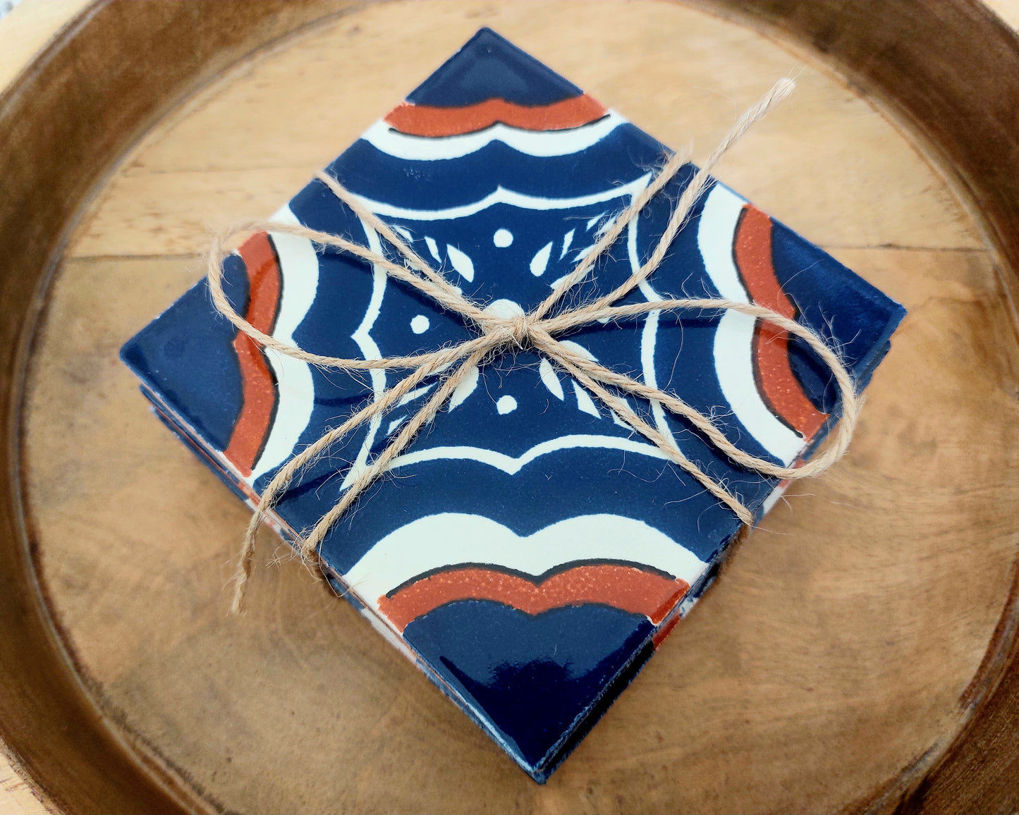 Ceramic Blue , Brown and White Coasters