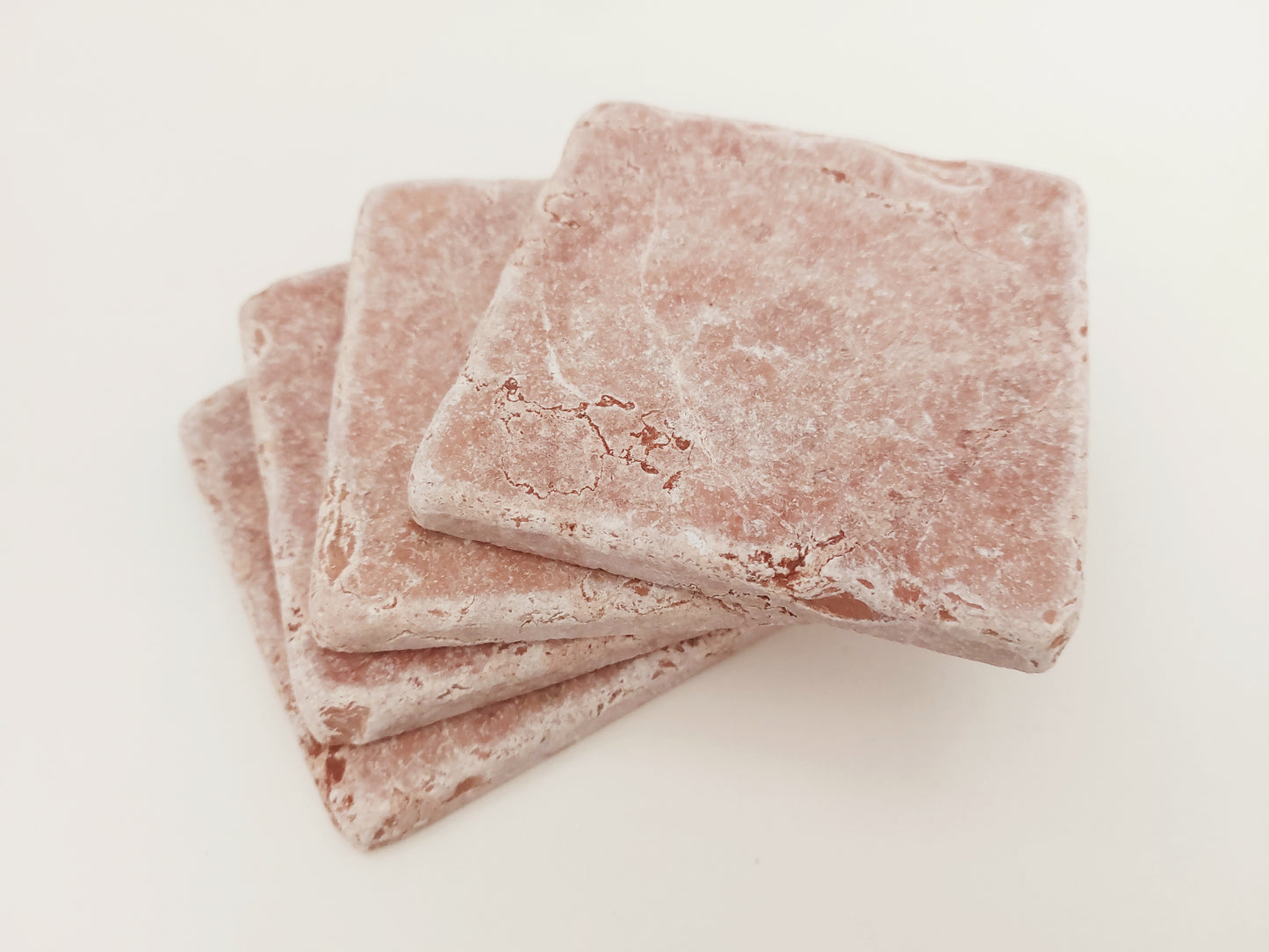 Rustic Tumbled Natural Rose Marble Coasters set