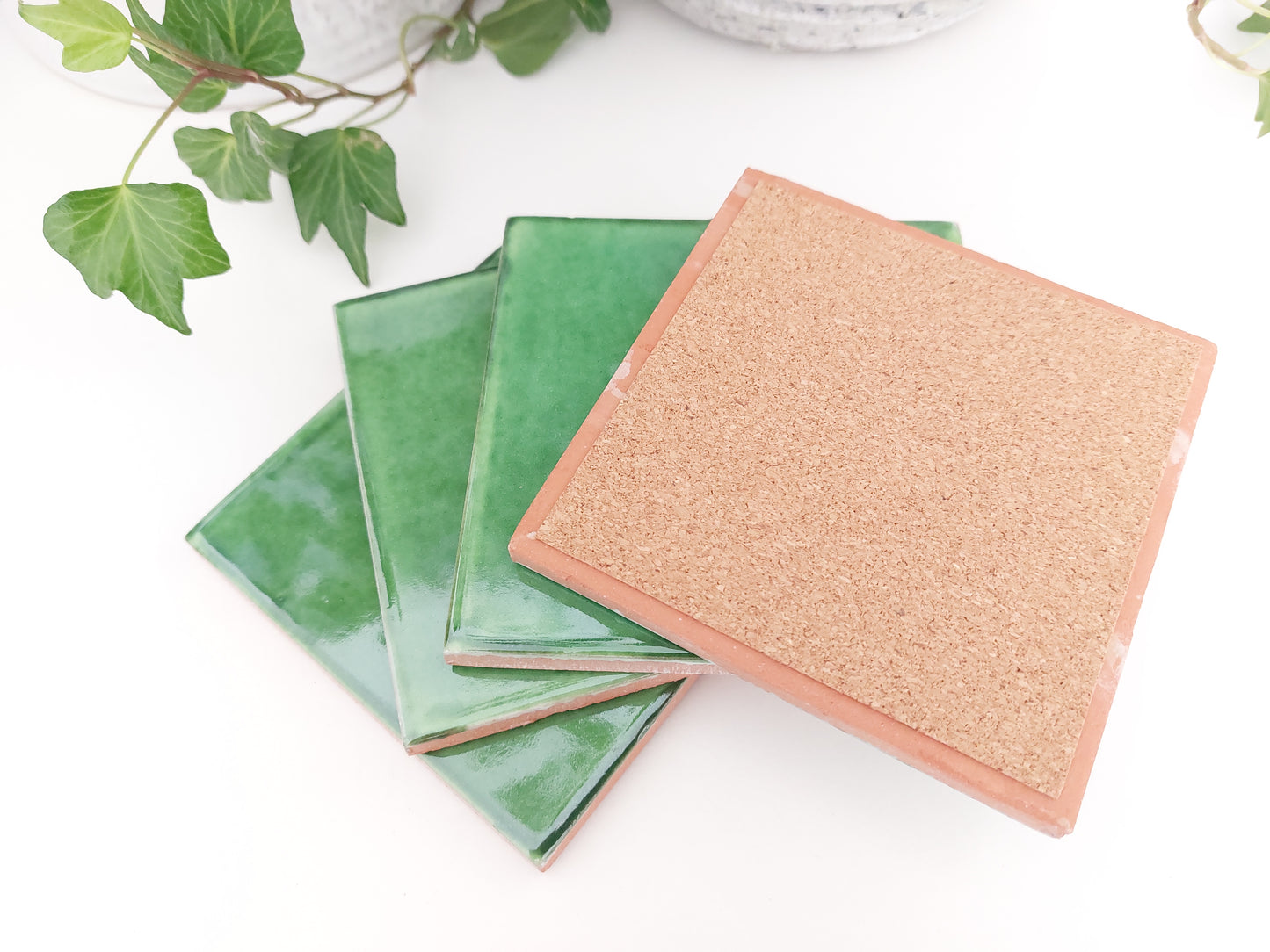 Ceramic Soft Green coasters ( set of 4 )