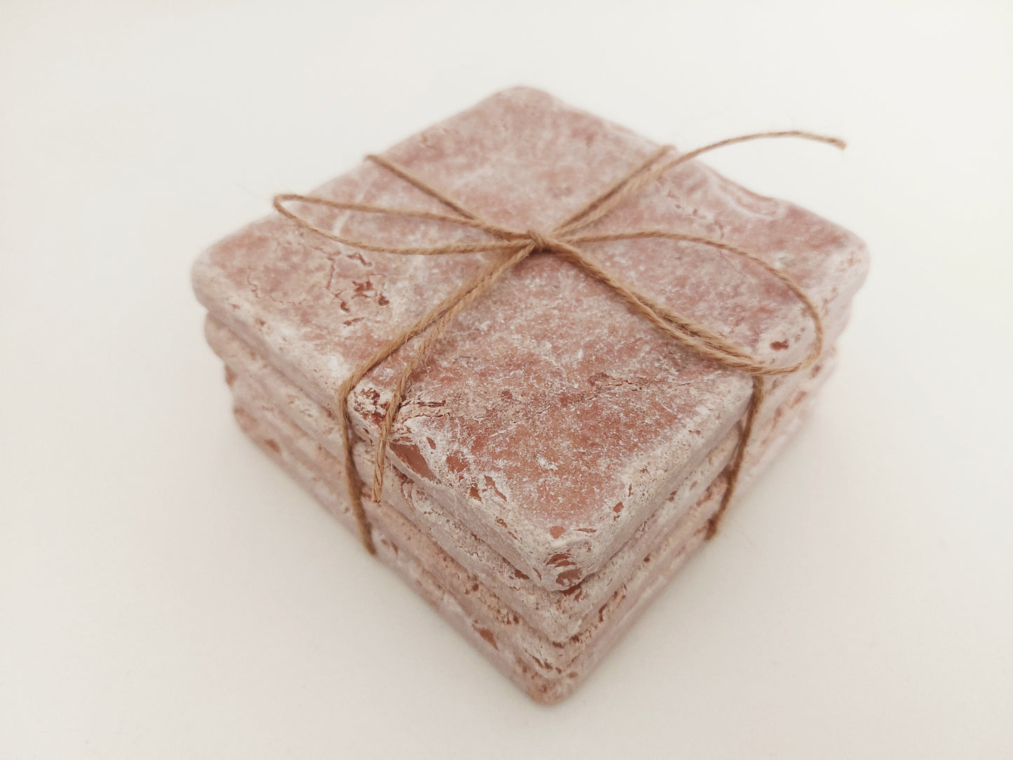 Rustic Tumbled Natural Rose Marble Coasters set