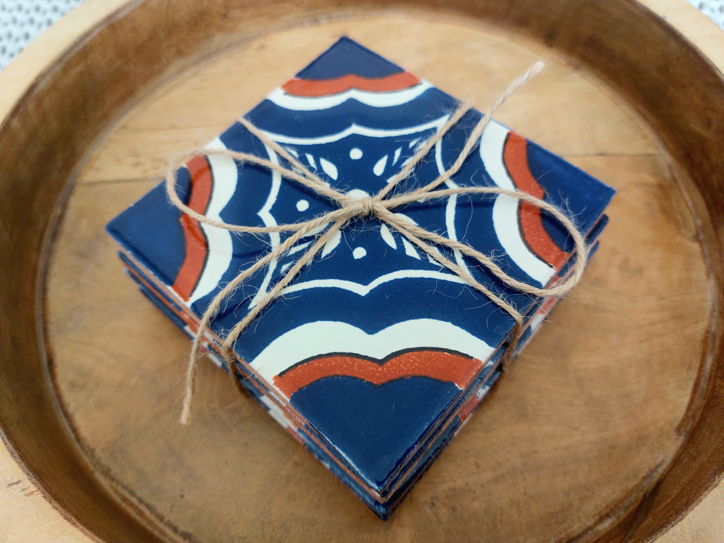 Ceramic Blue , Brown and White Coasters