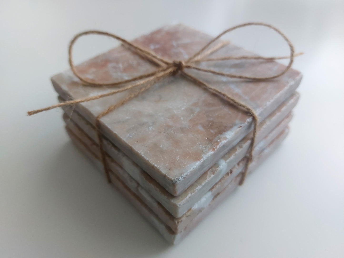 Rustic Tumbled Natural Light Rose Marble Coasters set