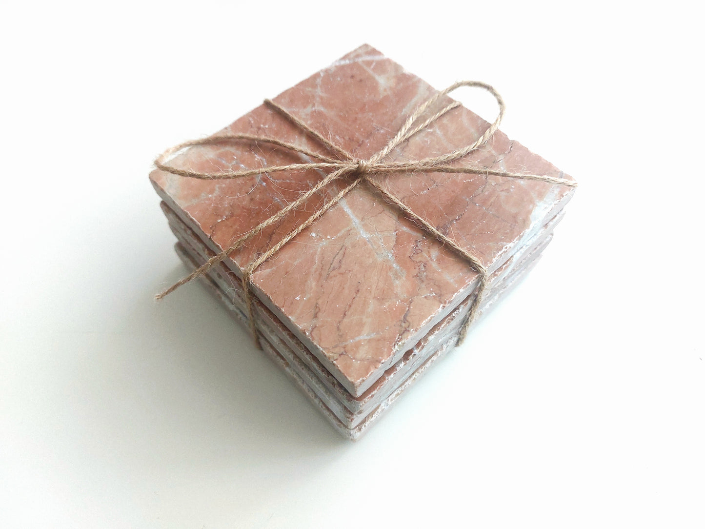 Rustic Tumbled Natural Rose Marble Coasters set