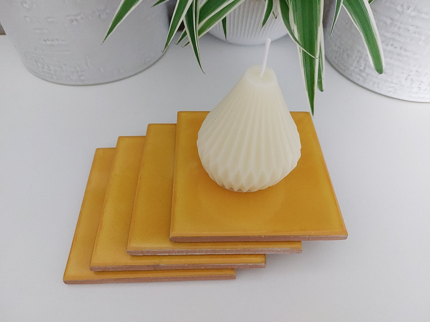 Ceramic Yellow Coasters (Set of 4)