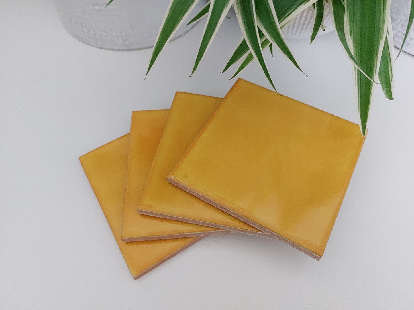 Ceramic Yellow Coasters (Set of 4)
