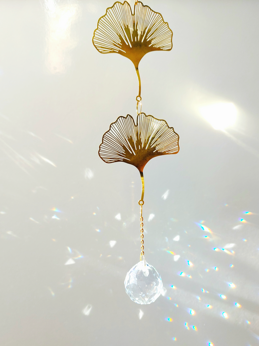 Ginkgo leaves Suncatcher Hanging Crystals Prism Rainbow Maker