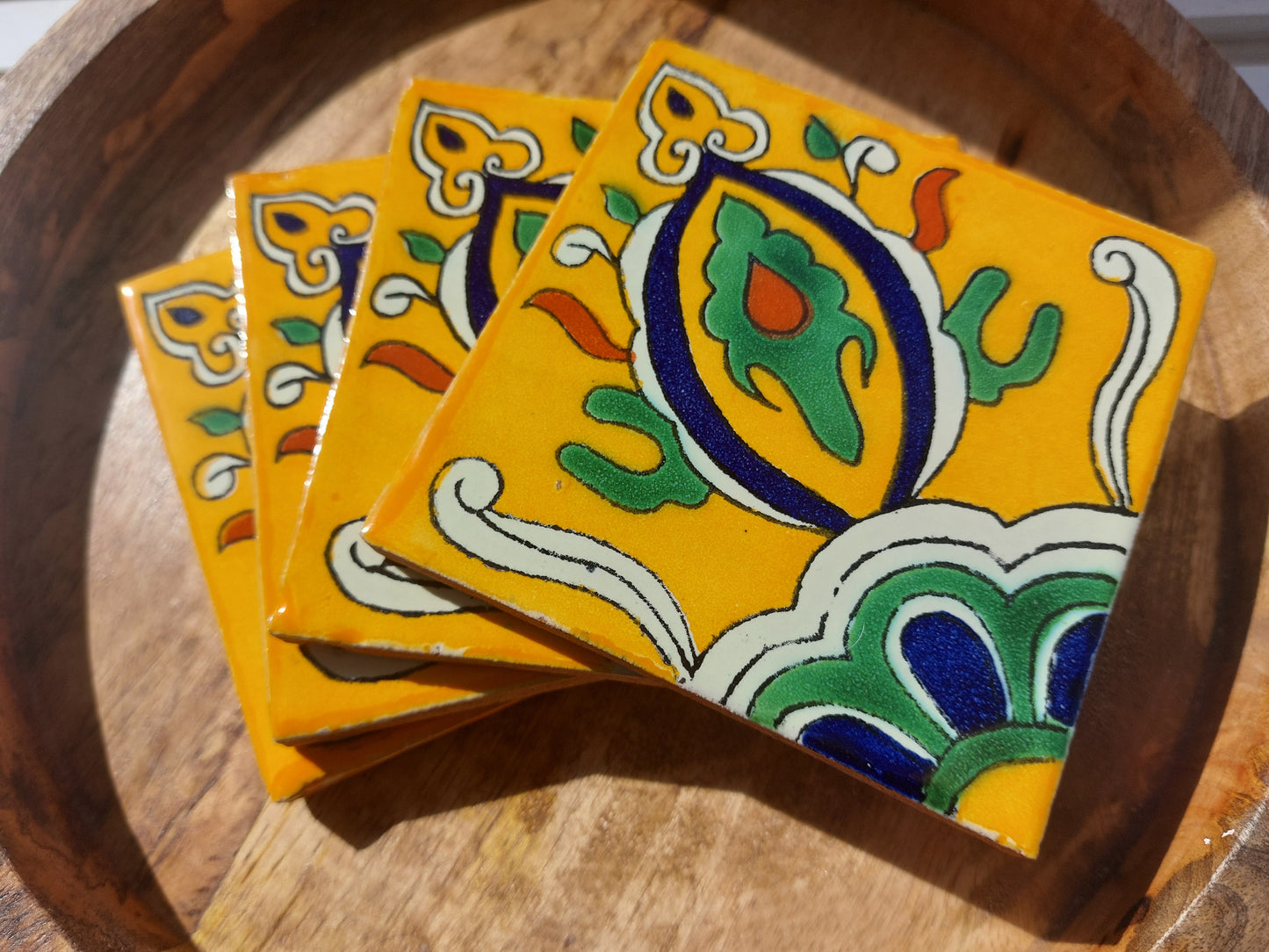 Ceramic Coasters Warm Mix Yellow and Blue pattern