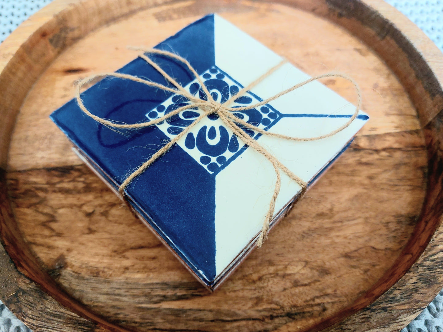 Ceramic Blue and Off-White Coasters