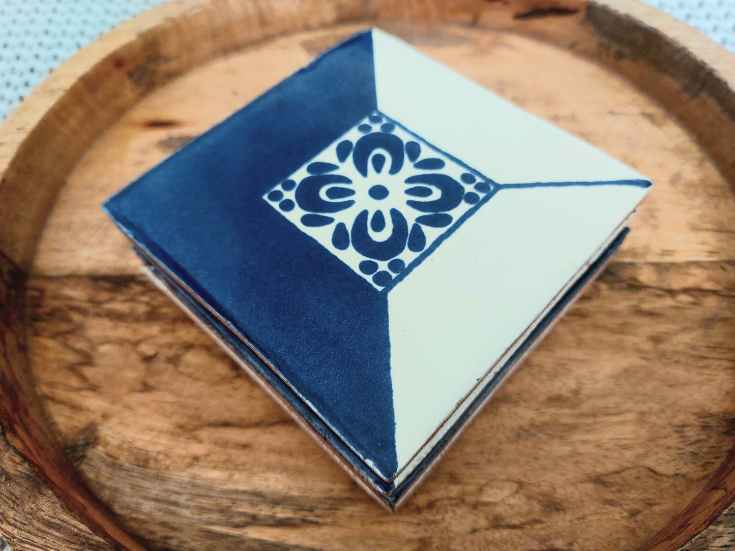 Ceramic Blue and Off-White Coasters