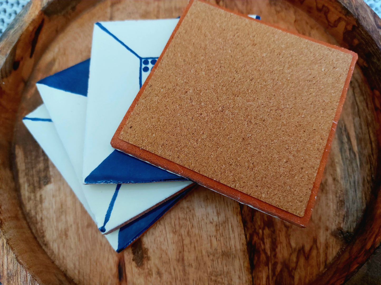 Ceramic Blue and Off-White Coasters