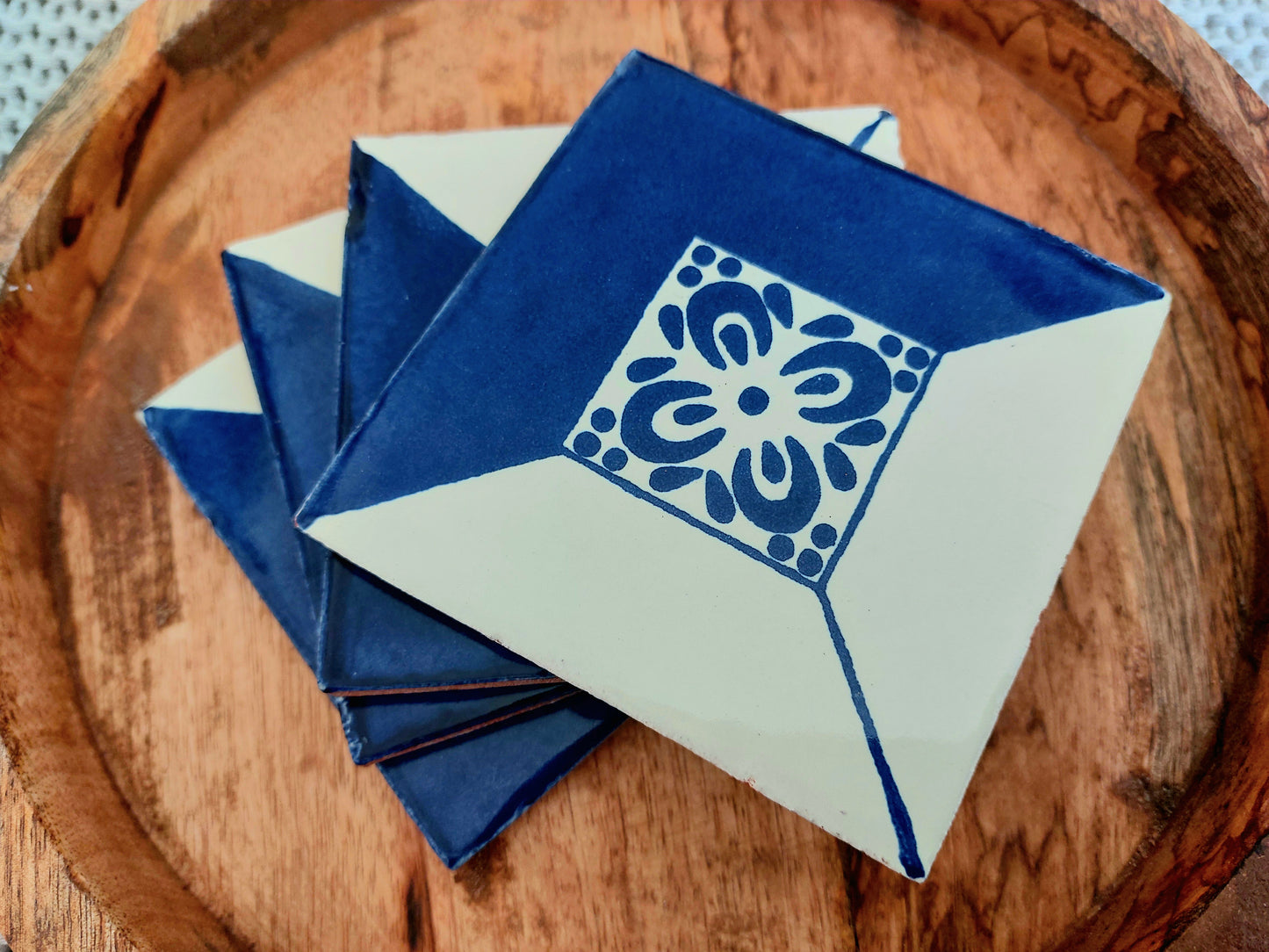 Ceramic Blue and Off-White Coasters