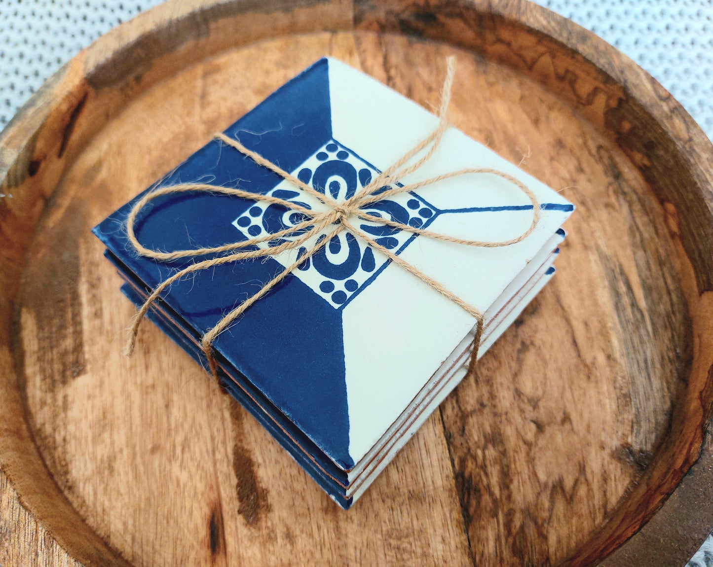 Ceramic Blue and Off-White Coasters