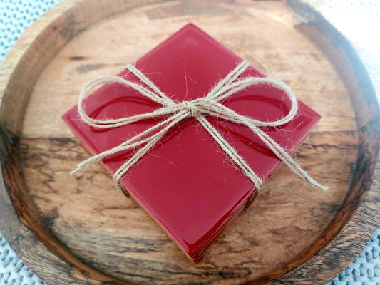 Ceramic Deep Rich Red coasters ( set of 4 )