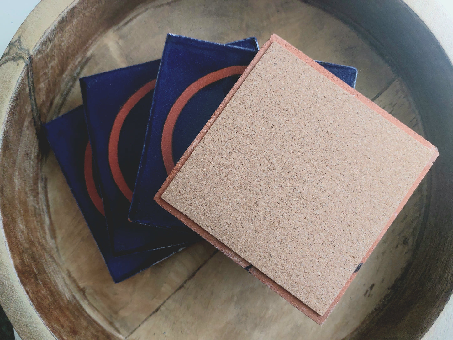 Ceramic Moon Design Blue Off White and Brown Coasters