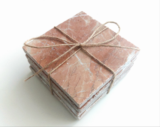 Rustic Tumbled Natural Rose Marble Coasters set