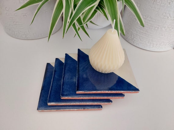 Ceramic Coasters Mix Blue and White Geometric Pattern