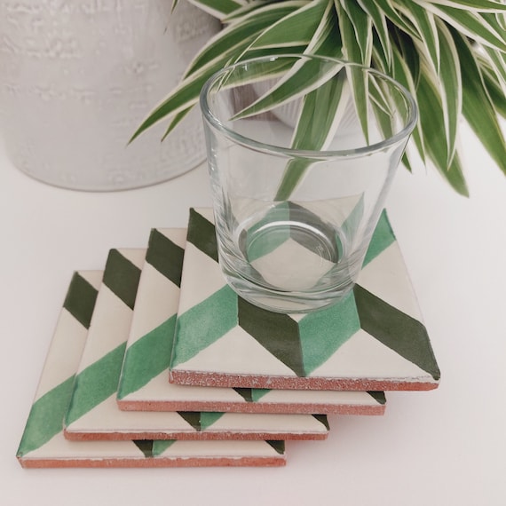 Ceramic Green Geometric Coasters