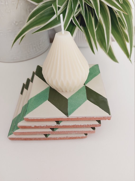 Ceramic Green Geometric Coasters