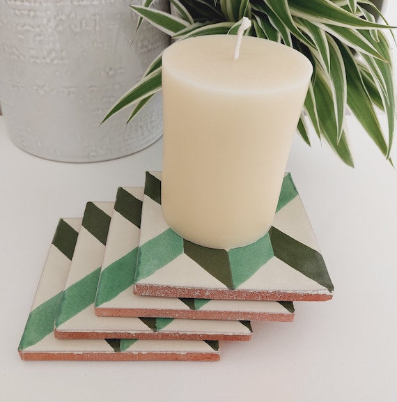 Ceramic Green Geometric Coasters