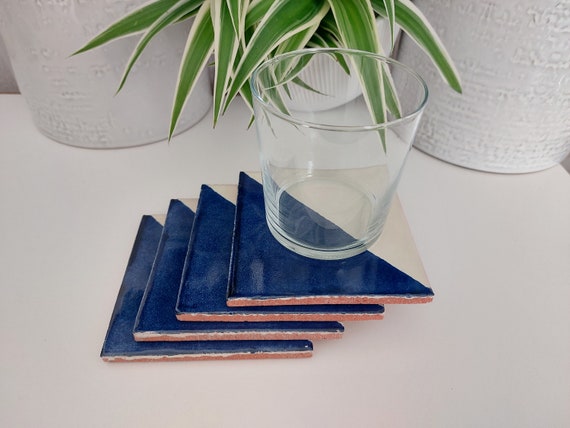 Ceramic Coasters Mix Blue and White Geometric Pattern