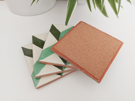 Ceramic Green Geometric Coasters