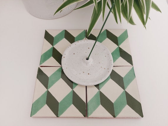 Ceramic Green Geometric Coasters