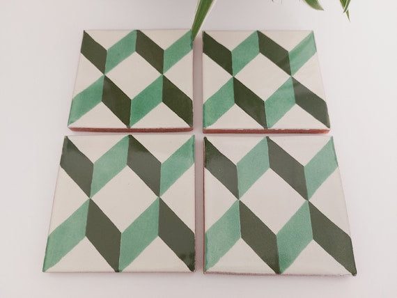 Ceramic Green Geometric Coasters