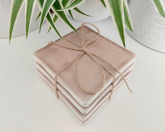 Ceramic Light Brown glazed coasters ( set of 4 )