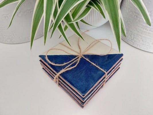 Ceramic Coasters Mix Blue and White Geometric Pattern