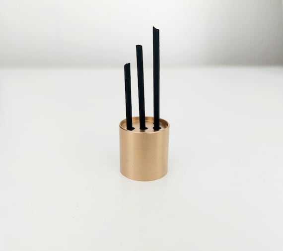 Stylish Minimal Gold Brass Cylinder Incense Stick Holder